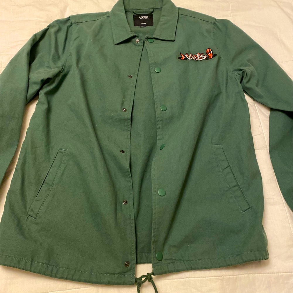 Vans jacket green with worm design.